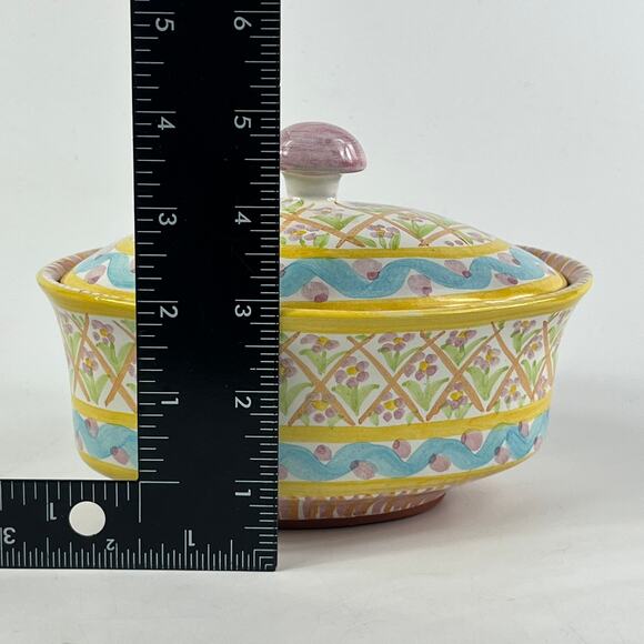 Vintage MacKenzie-Childs Summer Frock Chowder Bowl With Lid 7"x5"x5" Terracotta - Picture 11 of 12